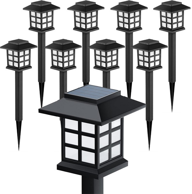 태양광 정원등 LED 전등 잔디등 미니격자 야외 캠핑조명 가로등 8개, 노란빛