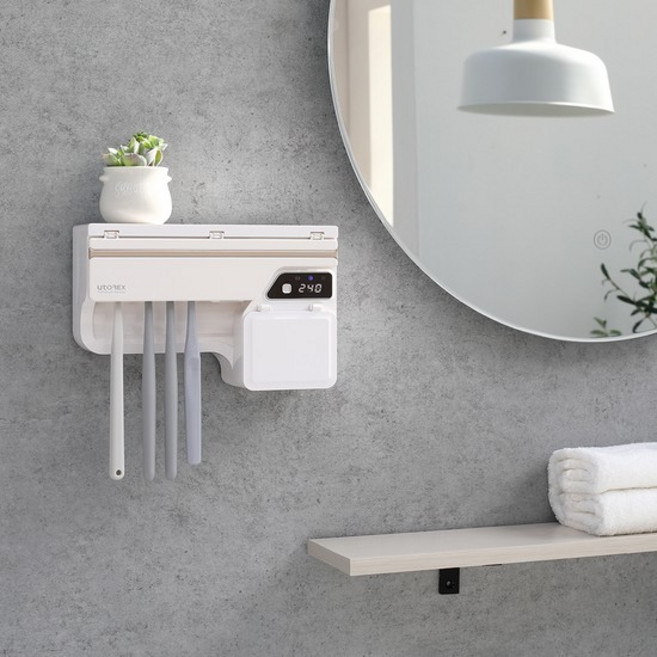 유토렉스 본투비 빌트인/벽걸이 칫솔살균기 무선 UV-C 히팅 건조기 다용도 살균룸, 화이트, UTL-111CHW