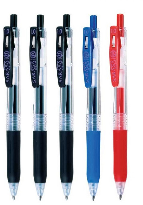 제브라 사라사 클립 중성펜 흑색/청색/적색 세트, 1세트, 1.0mm 5개 혼합 (흑3+청1+적1)