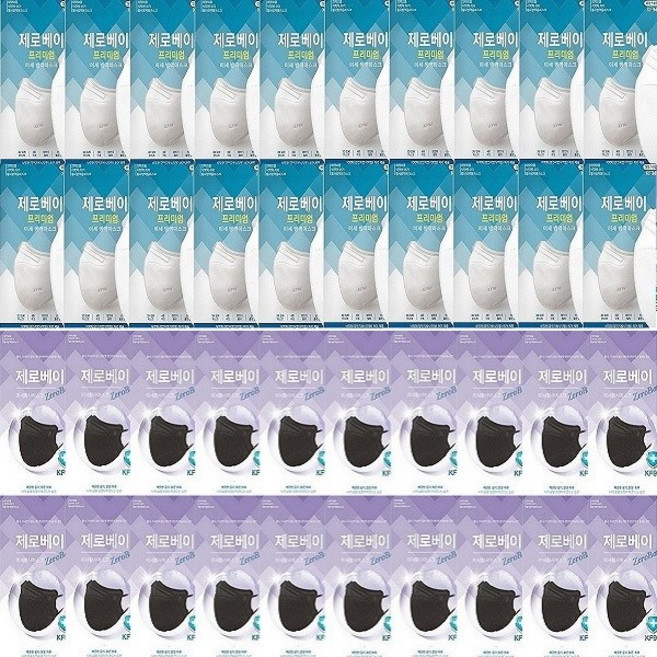 제로베이 프리미엄 KF94 마스크 40매(화이트 20매+블랙 20매), 1세트