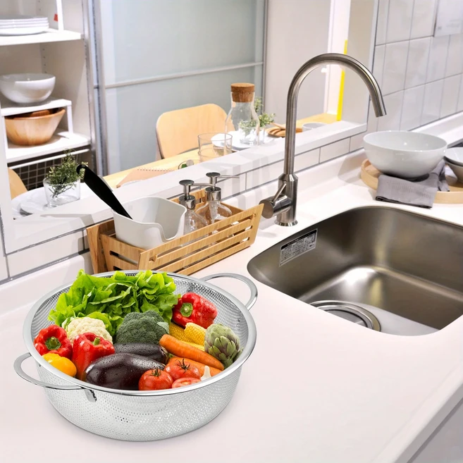 스테인리스 스틸 배수 바구니 채소 세척 구멍이 있는 쌀 체 필터 물통, 02 M