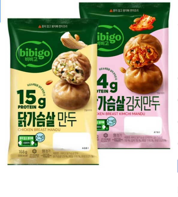 비비고 (닭가슴살만두+닭가슴살김치만두), 1세트, 168g