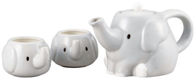 sun art 大象家族茶具組, 白色, 茶壺1入+茶杯2入, 1個