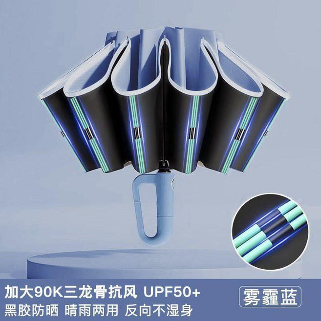 超值 反向環扣全自動雨傘摺疊雙人兩用抗風晴雨加固太陽傘防曬防紫外線 副廠商品
