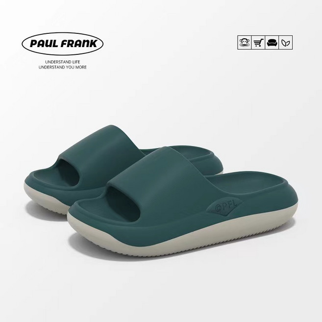 PAUL FRANK 大嘴猴男士拖鞋 夏季外穿居家兩用 厚底舒適休閒鞋, 石墨綠,42-43【適合26~26.5腳長】