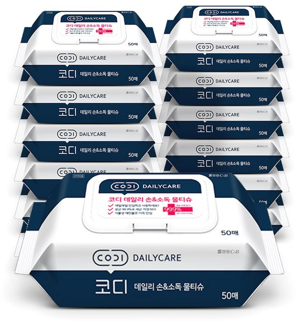 쌍용씨앤비 코디 데일리 손 소독 물티슈 캡형 50매 12팩, 60g, 12개