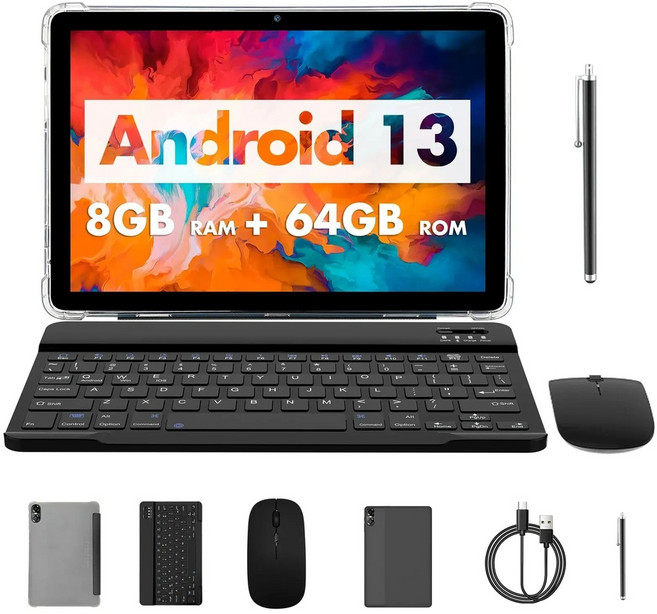 PRITOM 터치패드 touch10 플러스 10인치 안드로이드13 64G 블루투스 확장, 그레이