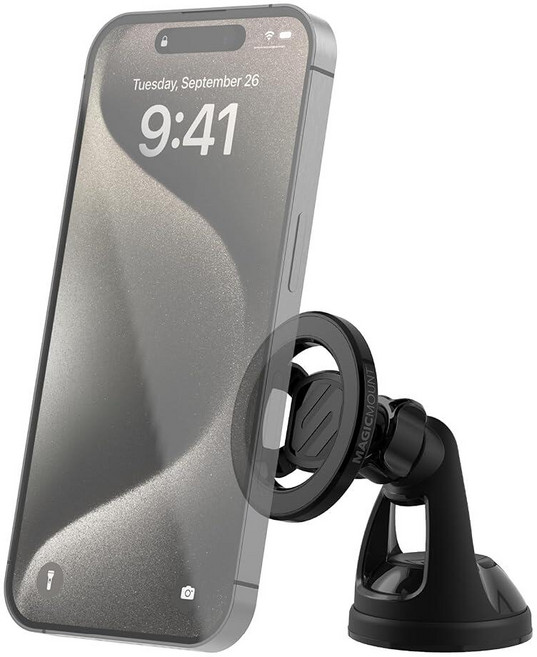 Scosche MagSafe 자동차 마운트 대시보드 및 통풍구용 마그네틱 폰 홀더 360° 회전 아이폰 17/16/15/14/13 등용 투인원 휴대폰 MagicRing, 1 팩, 창문 / 대시 흡착