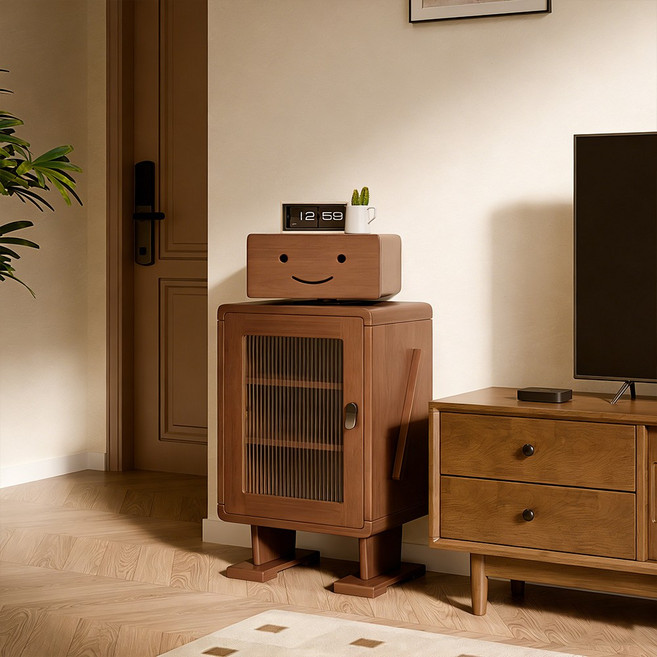 에코소라노 인테리어 로봇 협탁 다용도 수납 테이블 거실 사이드 테이블, 월넛