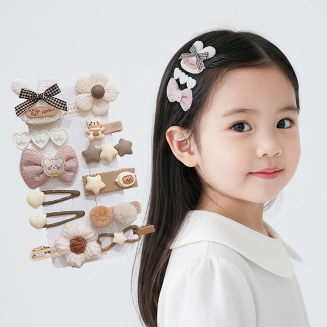 몽실이 큐티 헤어핀 12p세트 하트 캔디 플라워 여아 예쁜 리본 집게핀