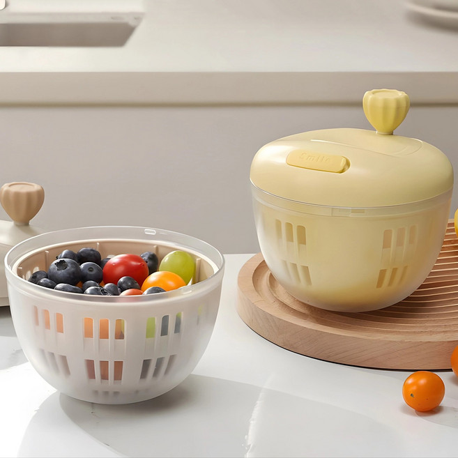 cocosily 대용량 야채 탈수기 스피너 샐러드 채소 탈수기, 1개, 노란색