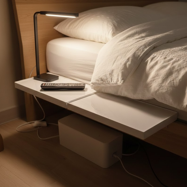 DAMDA 무타공 창틀선반 1+1 침대 사이드 테이블 다용도 접이식, 2개, 화이트