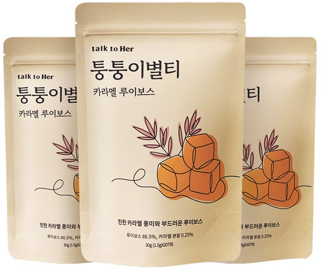 톡투허 퉁퉁이별티 카라멜 루이보스 티백 임산부 차 선물, 3개, 20개입, 1.5g
