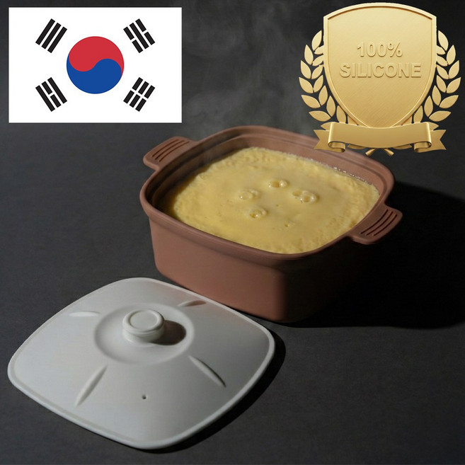 아티즌 쿡 국산 실리콘 계란찜기 전자레인지 용기 내열유리 찜기 주방용품 이유식 용기, 1개, 대형 사각 / 바디:피치베이지 / 뚜껑:화이트