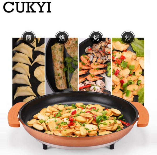 전기 프라이팬 붙지 않는 베이킹 팬 48cm 대구경 온도 조절 플랩 잭 피자 스콘 팬케이크 로스터 바베큐 그