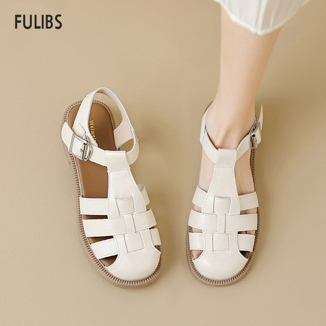 FULIBS 소가죽 짜임 피셔맨샌들 로마샌들 여성빅사이즈샌들265-220