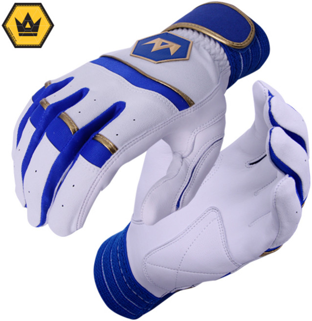 크라운비 커스텀 골드에디션 천연양피 배팅장갑 야구장갑, 화이트블루, 1개