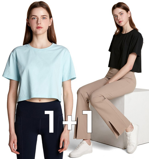 [1+1] 여성 데일리 크롭 반팔 티셔츠
