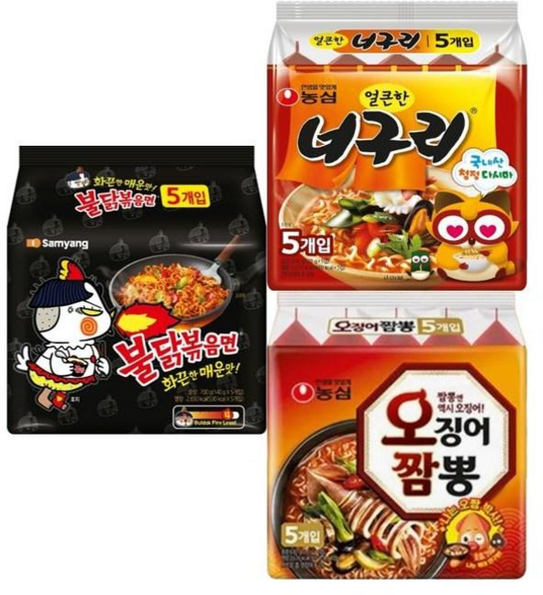 라면3종 불닭볶음면5입 + 너구리5입 + 오징어짬뽕5입, 15개