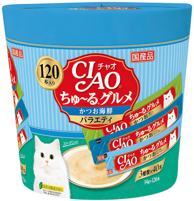 챠오츄르 구루메 버라이어티 고양이 간식 120p, 혼합맛(가다랑어/해산물), 1.68kg, 14ml, 1개