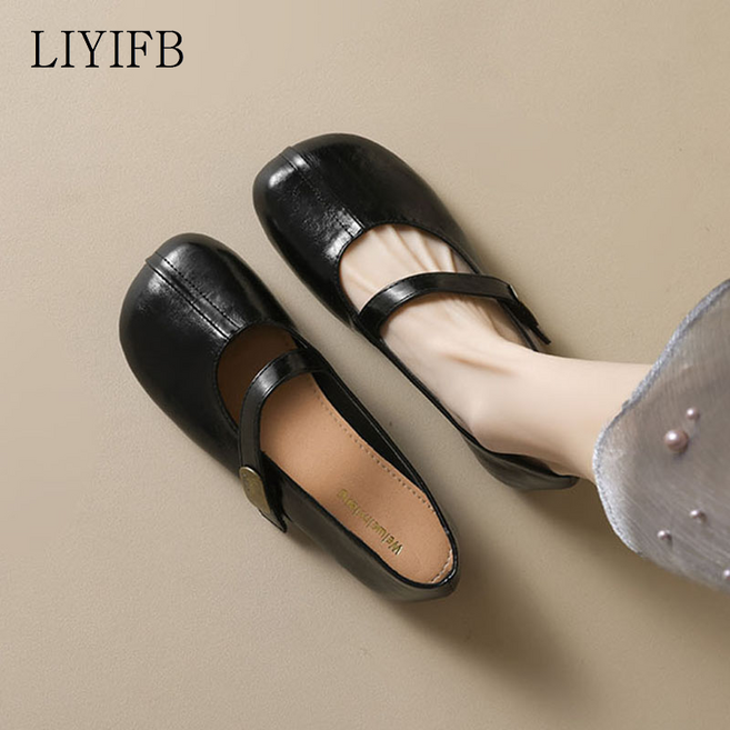 LIYIFB 발편한 여성 단화구두 소가죽 빅사이즈 플랫슈즈 265-225