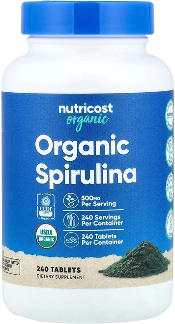 뉴트리코스트 Nutricost 유기농 스피룰리나 500mg 240정123890원산지:기타 - 쿠팡