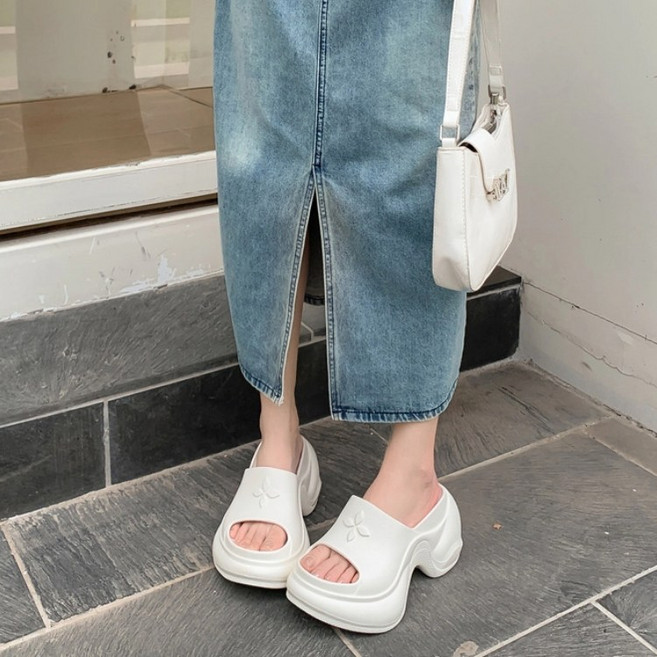 투니스 여성 심플 단색 블록 힐 슬리퍼 9cm