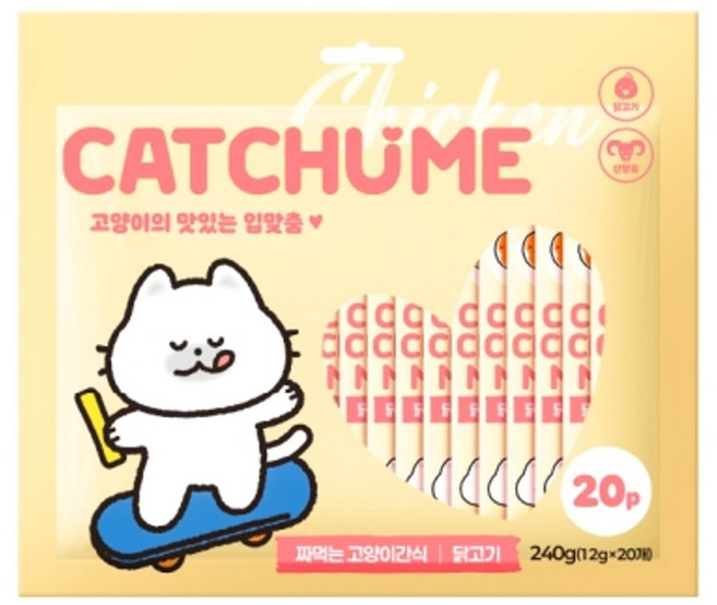 캣츄미 닭고기 20개입 고양이 캔 참치, 240g, 6개