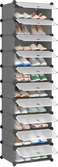 SONGMICS 간편조립 공간활용 튼튼한 다용도 신발장 신발정리대 현관신발장, 그레이, 10단