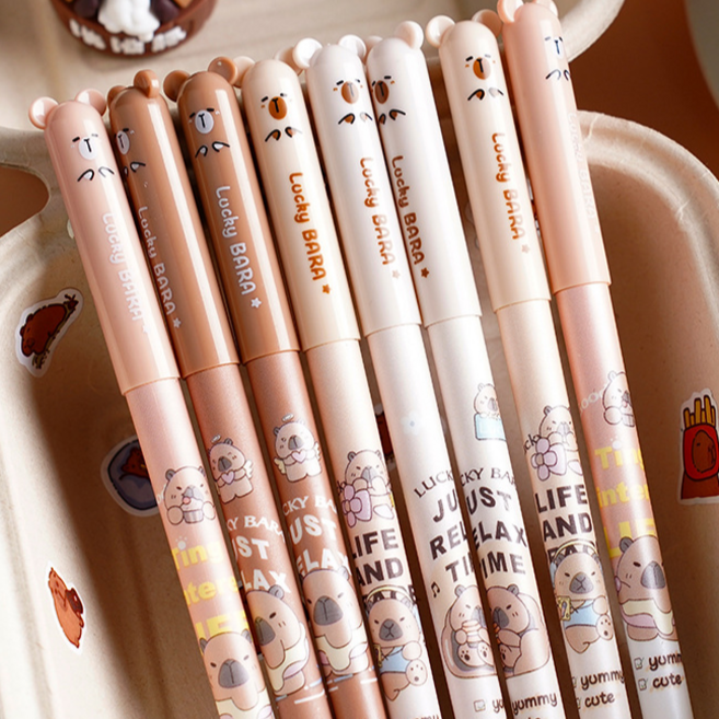 만추상회 귀여운 카피바라 기화펜 세트 지워지는 볼펜 학용품 선물, 8개, 블랙블루