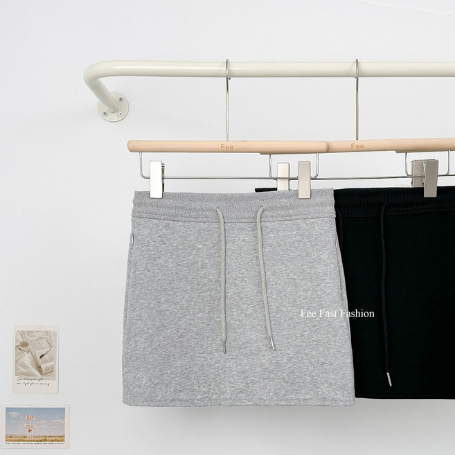 Fee Fast Fashion 棉質抽繩褲裙 雙口袋鬆緊腰迷你裙 A字裙