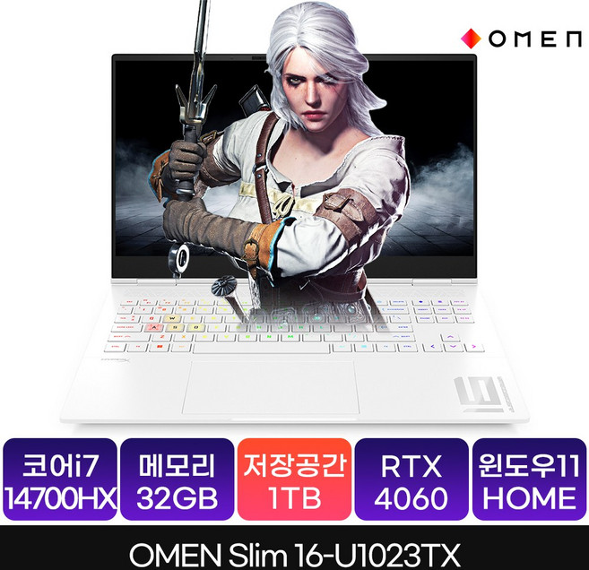 HP 2024 오멘 16 슬림 코어i7 인텔 14세대 지포스 RTX 4060, 세라믹화이트, 1TB, 32GB, WIN11 Home, 16-u1023tx