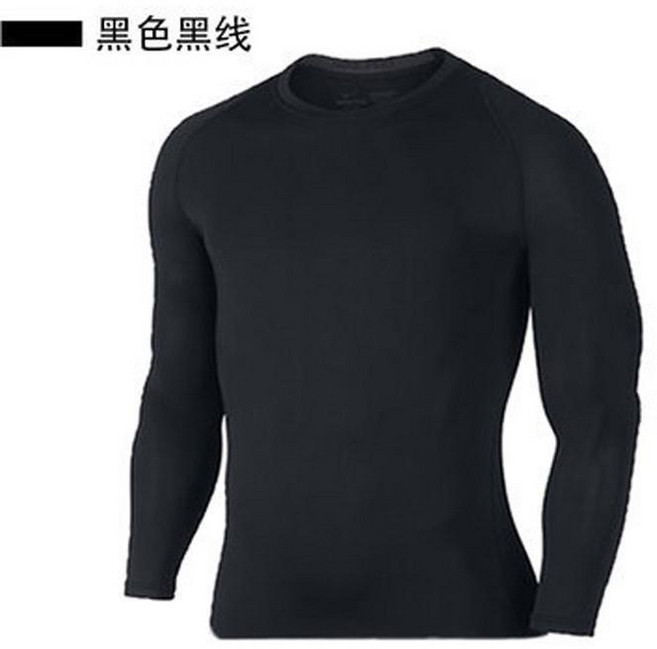 男款長袖緊身運動衣 跑步訓練健身透氣速乾, 全黑色款式,XXL 160-180斤, 全黑色