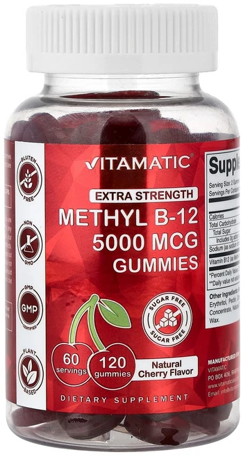 아이허브 메틸 B-12 구미젤리 엑스트라 스트렝스 천연 체리 5000mcg 120개, VMC47229, 120정, 1개 - 쿠팡