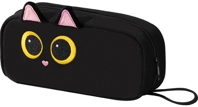 고양이필통 여학생 귀여운 대용량 7단 수납 필통, 1개, 블랙