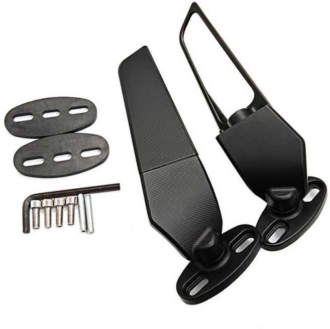 오토바이 바이크 보조 백미러 사이드 미러 윙 조정 가능한 회전 BMW S1000RR 혼다 CBR 야마하 YZF R6 R1 R25 R3 R125 R15, Black, 1개