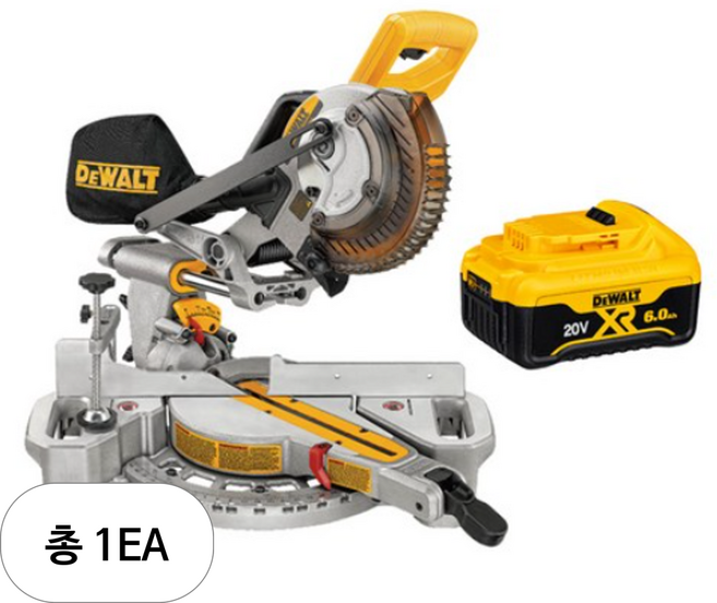디월트 20V 충전 슬라이딩 각도절단기 18.4cm DCS361N + 20V 6Ah XR 리튬이온 배터리 DCB186 세트, 1세트