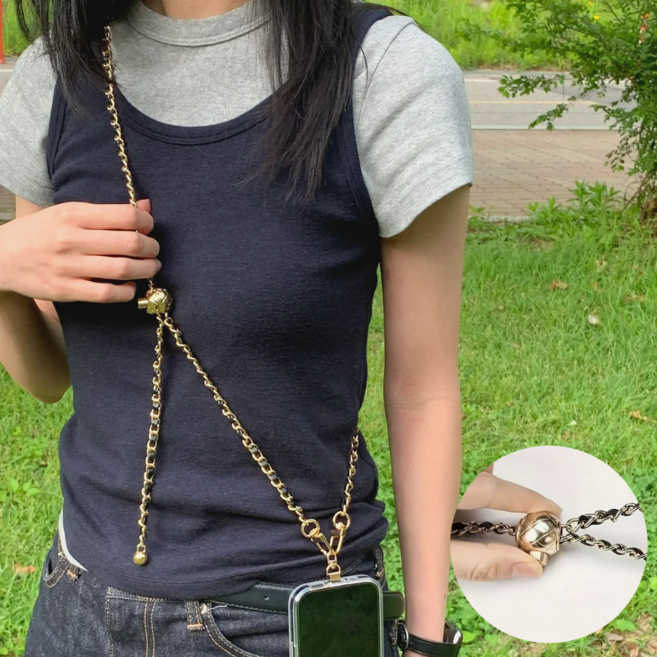 공구일리 체인 휴대폰 스트랩, 1개, 금장 블랙