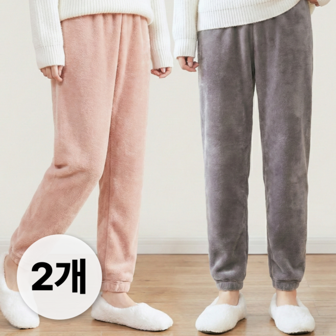 IAWI 여성용 융털 수면바지 데일리 무지 파자마 2종 세트