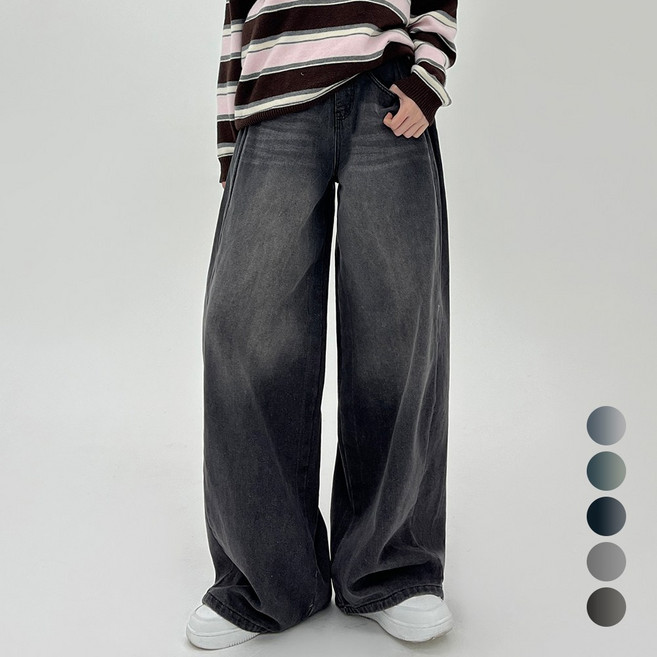 코모도 여성 와이드 청바지 절개 라인 롱 데님 팬츠 ( 2단기장 )