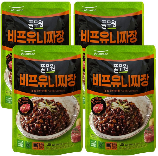 풀무원 비프유니짜장 덮밥소스, 180g, 4개