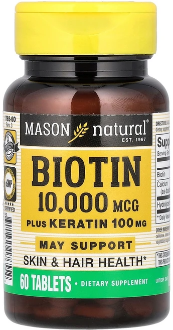 Mason Natural 비오틴 플러스 케라틴 10000mcg 60정, 2개 - 쿠팡
