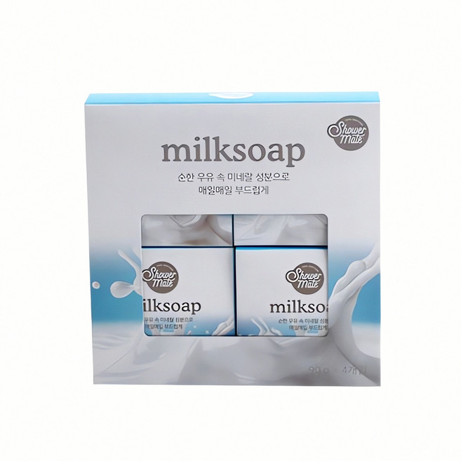 애경 샤워메이트 우유비누 90g 4입 우유 비누 용품 세트 스킨 케어 욕실 보습 천연, 본상품, 진정/보습