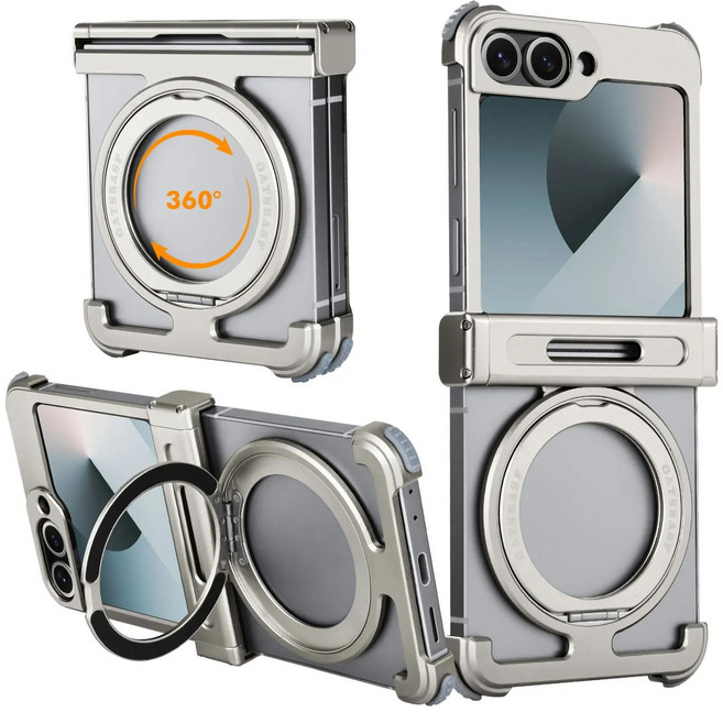 MagSafe 360이 탑재된 Galaxy Z Flip 6 케이스용 Eary ° 회전식 마그네틱 페달 초슬림 충격 방지 보호 케, 01 알루미늄, 01 갤럭시 Z Flip6 를 위해, 01 Titanium, 1개