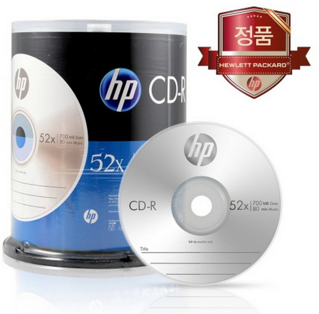 HP CD-R 700MB 52X52배속 100P CAKE케익100매입공시디공미디어공CD, 단품, 1개