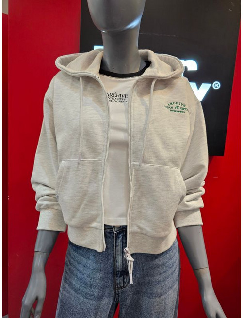 인터크루 여성 와이드바지에 매치하면 좋은 면혼방 세미 크롭 후드집업 SWITX3DH51GWG