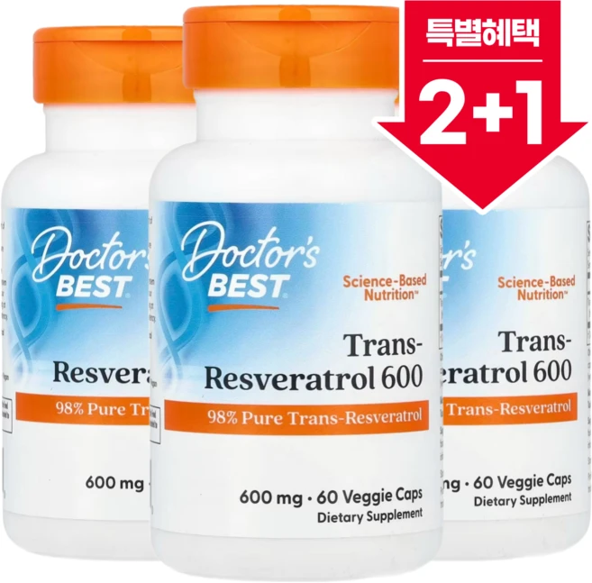 2+1 닥터스베스트 고효능 트랜스 레스베라트롤 600mg 베지 캡슐 60정, 3개 - 쿠팡