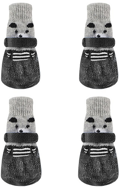 펫카소 강아지신발 곰돌이 방수양말, 블랙, 1세트