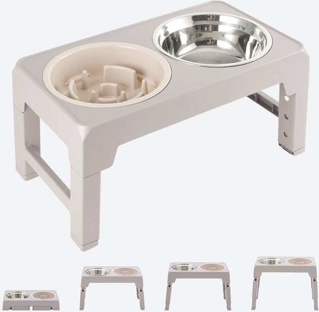 펫인꼬 강아지 급체방지 슬로우 식기 높이조절식기 스테인리스 밥그릇 물그릇 폭식방지 노즈워크, 1개, 아이보리