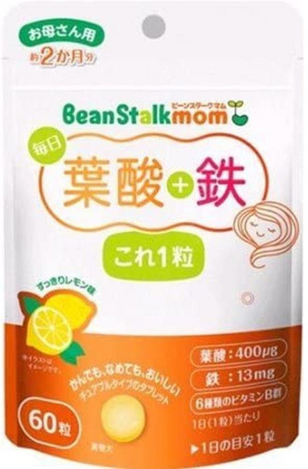 Bean Stalk Snow 일본직구 엽산철분 1정 60g(60정)3봉지 세트, 사이즈